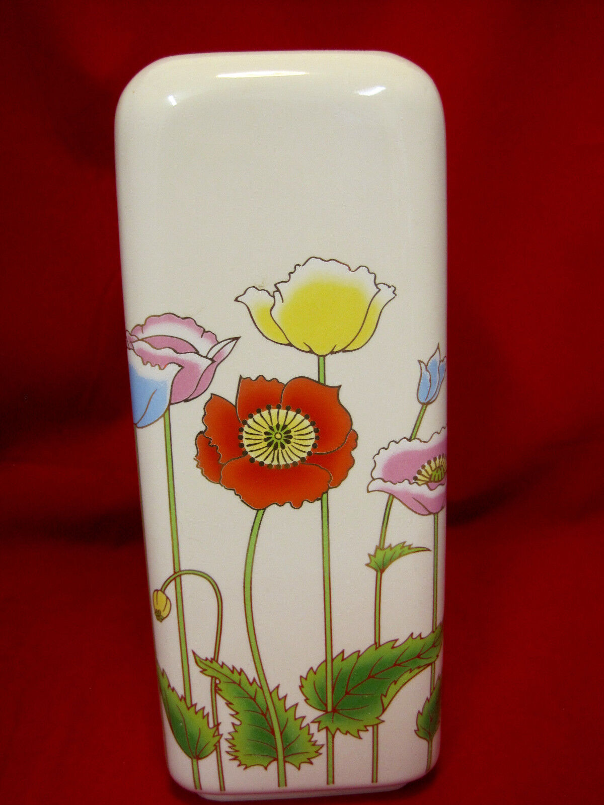 Vase Ceramic Large Springtime Easter Flowers Tulip Poppies Design Multi Colors 2