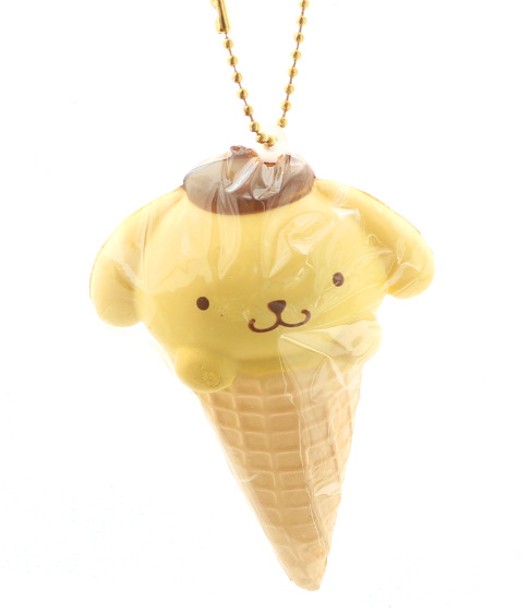 SANRIO POMPOMPURIN Yellow Ice Cream Cone Kawaii Dog RARE Squishy Keychain Charm