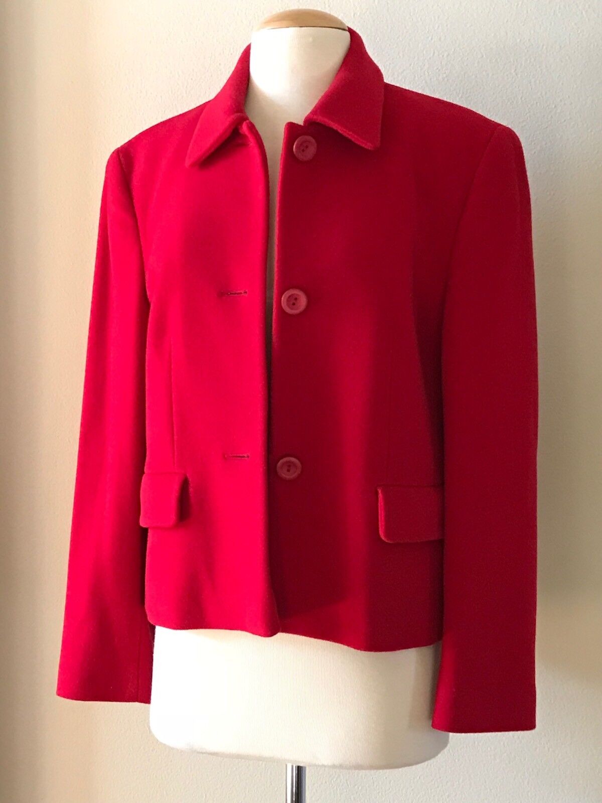 HELENE BERMAN London Red Wool Cashmere Jacket Blazer Size M ENGLAND