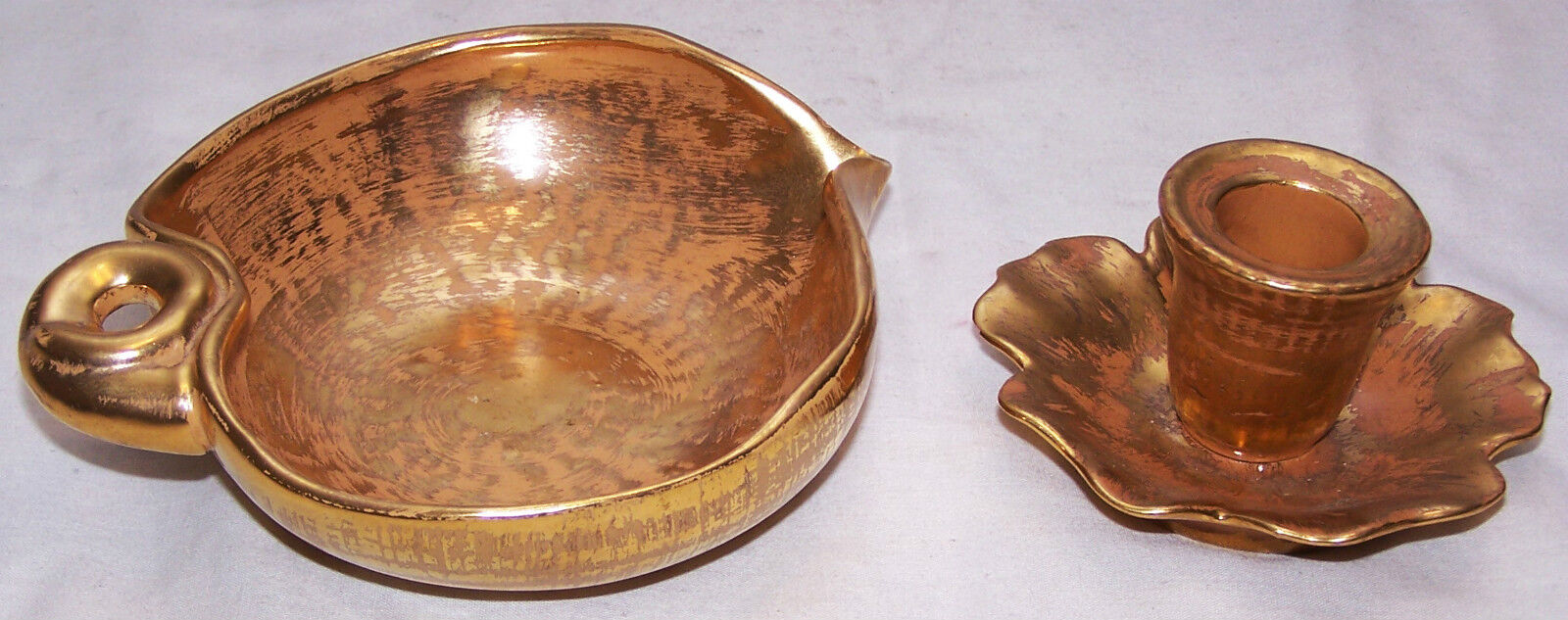 Stangl Pottery, Trenton NJ, Granada Gold bowl and candleholder