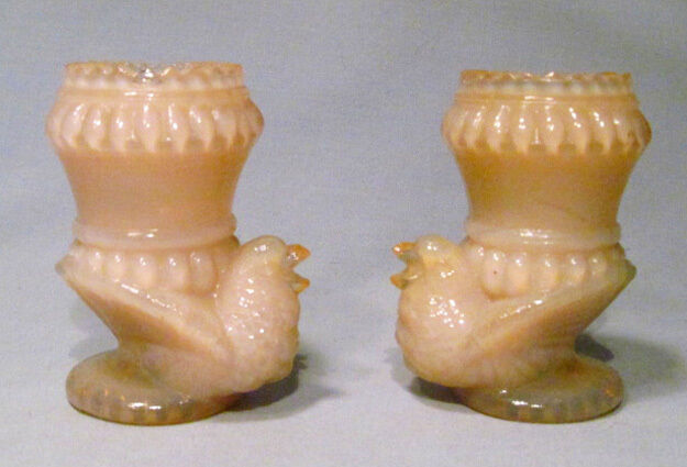 Vintage Crown Tuscan ? Cambridge ? Pink Opalescent Glass Bird Candle Holder Pair