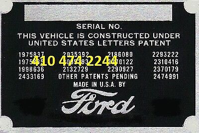  FORD OEM Vintage car & truck DATA PLATE SERIAL ID TAG   VIN STAMPING AVAILABLE