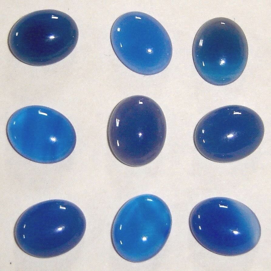 Lot of NINE (9) Blue AGATE Oval CABOCHONS ~ 10x8mm ~ Domed Top & Flat Bottom