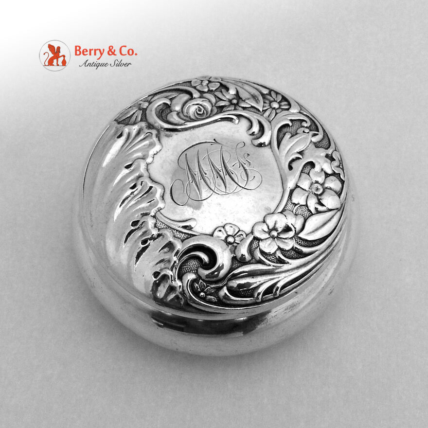Pill Box Floral Shell Scroll Frank Whiting 1900 Sterling Silver MMF