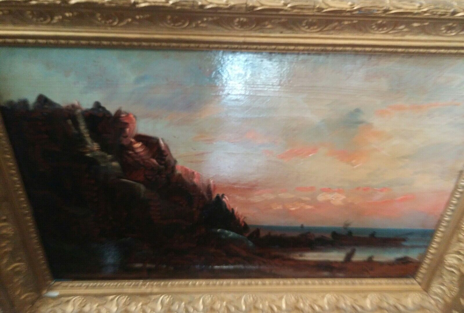 Ca. 1890 Oil Painting Landscape Titled: The Evening 