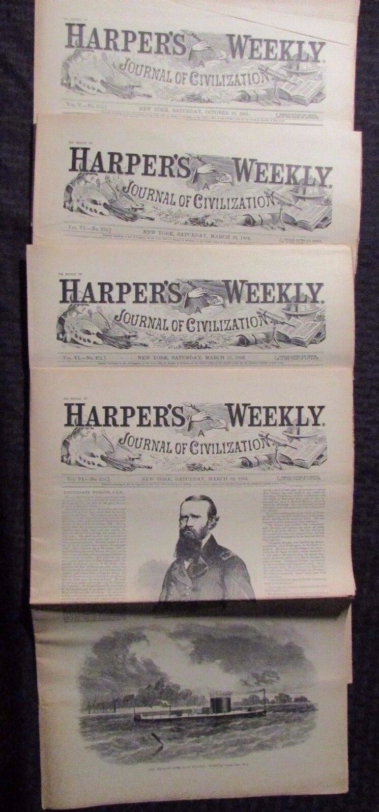1861/62 Harper\'s Weekly Journal Newspaper Reissue LOT of 4 FN- 3/15 3/22 3/29 10