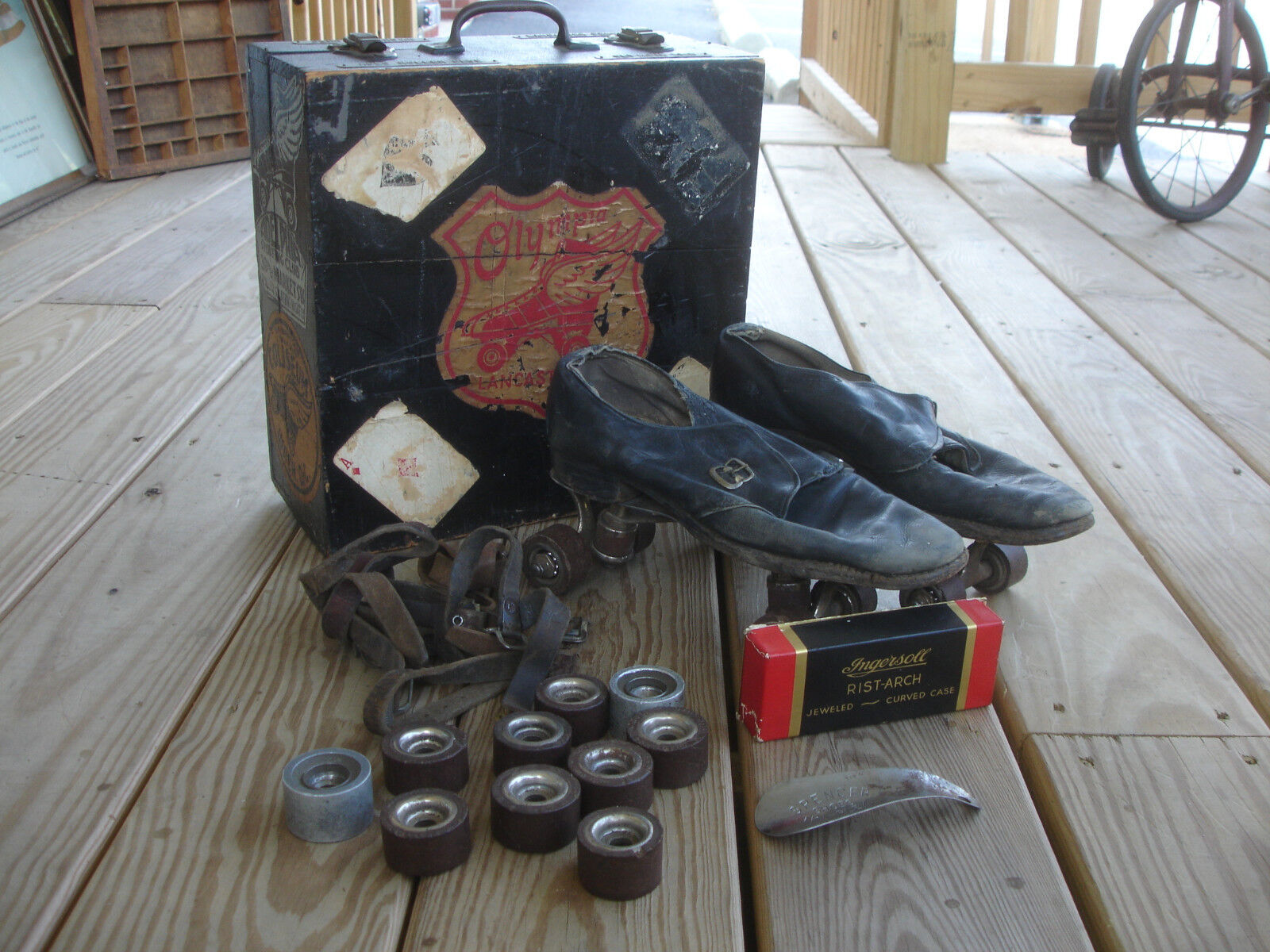 Old Vtg Chicago Roller Skates Leather Size 6 Men\'s W/RARE Olympia Decal Box