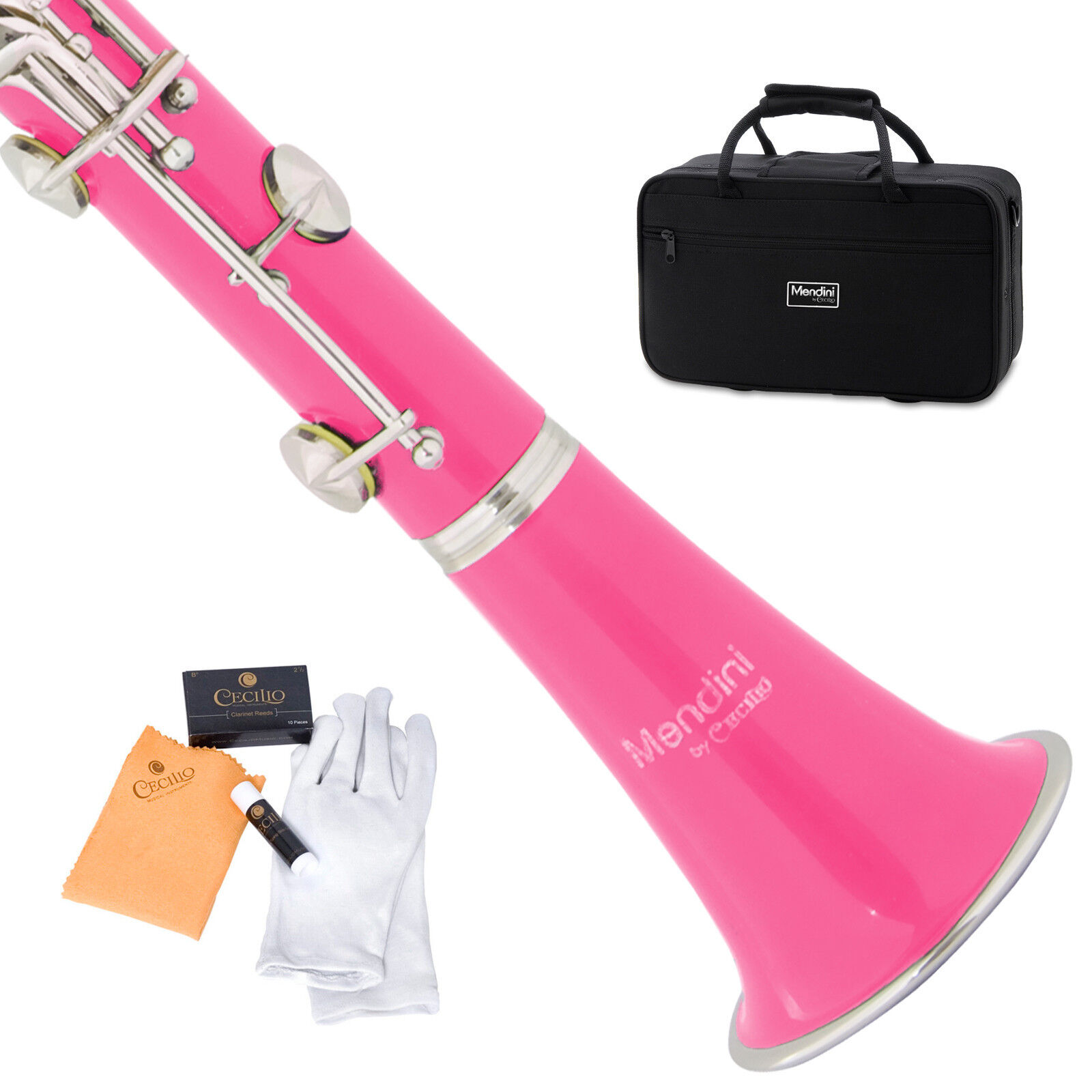 MENDINI PINK ABS Bb CLARINET W/ CASE,CARE KIT,11 REEDS FOR STUDENT, BEGINNER