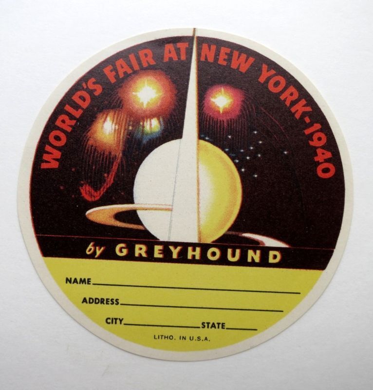 Vintage 1940 New Yorks Worlds Fair Greyhound Luggage / Baggage Label
