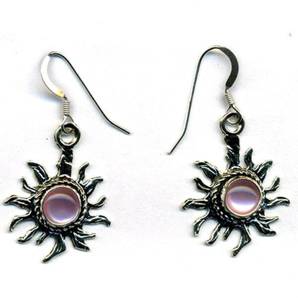 Handcrafted Sterling Silver Sun Earrings Pink Mother of Pearl Native American