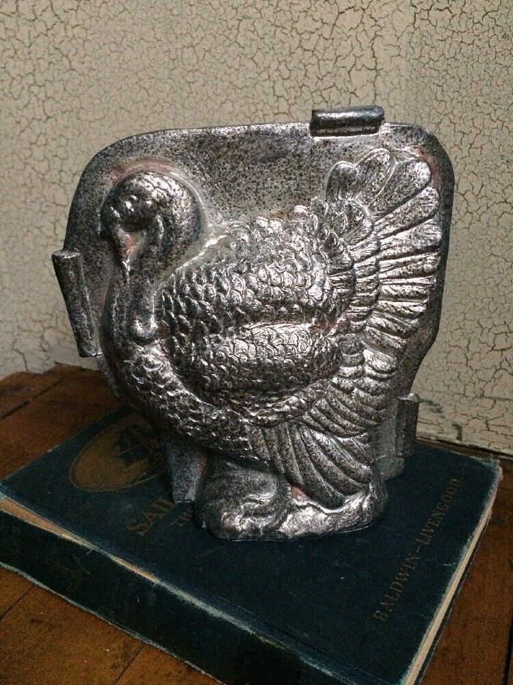 Primitive Antique Tin Style Turkey Silver Resin Chocolate Mold Rustic Halloween