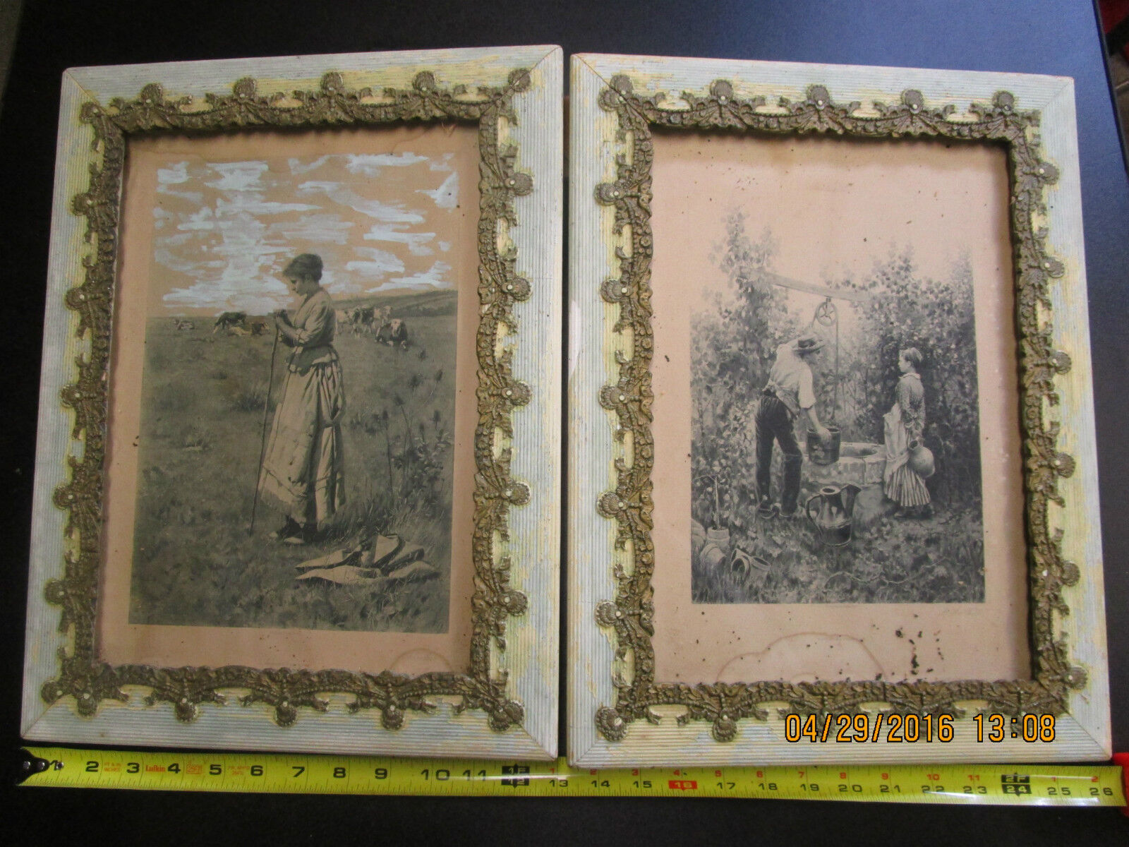 2 antique Appleton & Co. photo gravure art prints Shepherdess & At The Well 1890