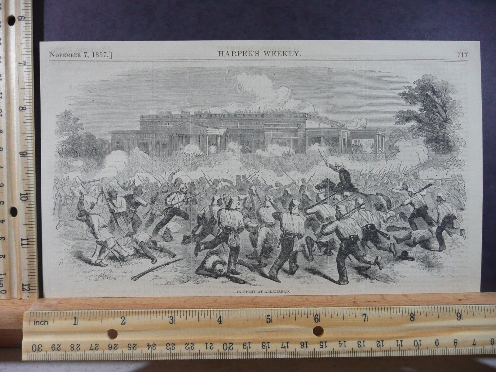Rare Antique Original VTG 1857 Fight At Allahabad Harper\'s Engraving Art Print
