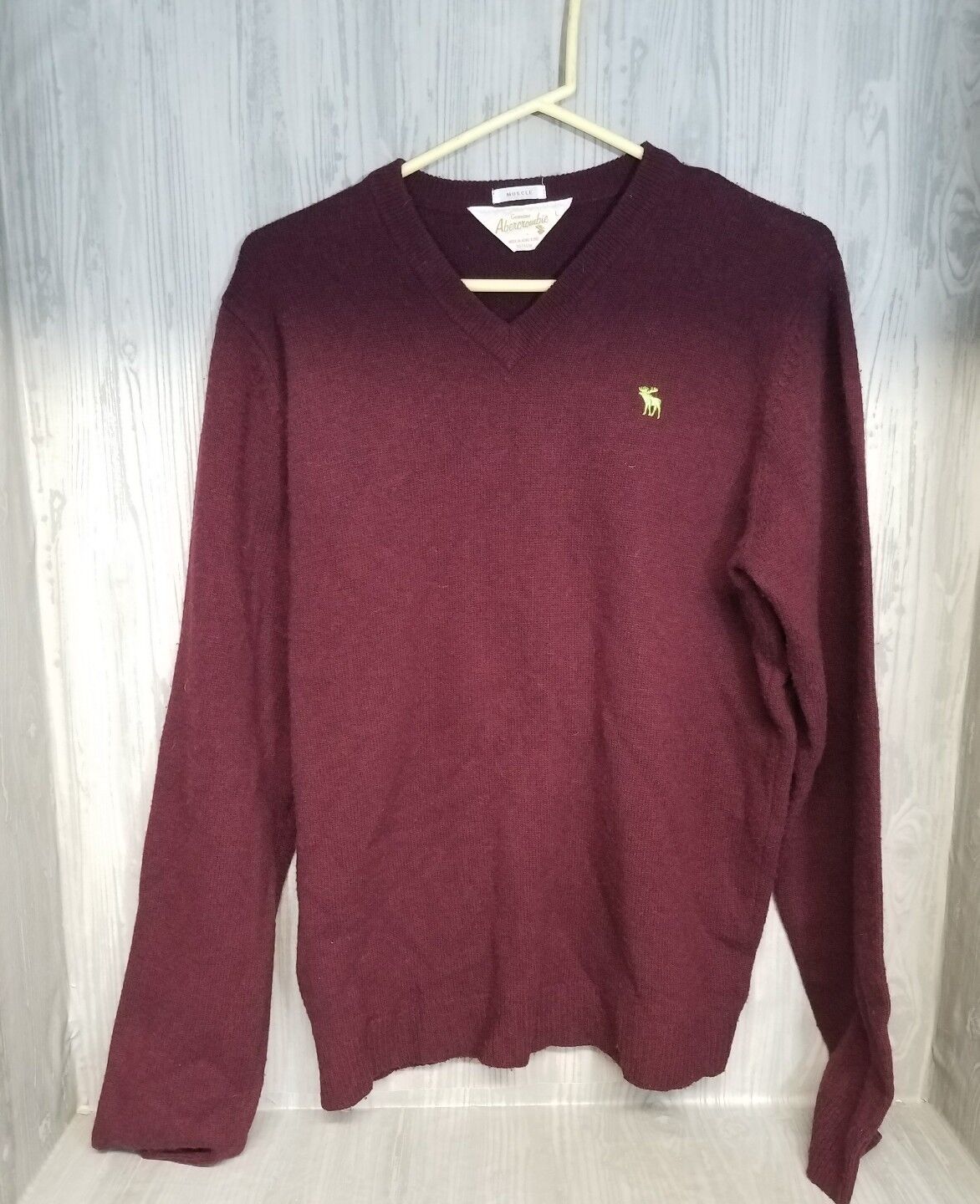 Vintage Abercrombie & Fitch Men Sweater V Neck Muscle Maroon Size L #26 