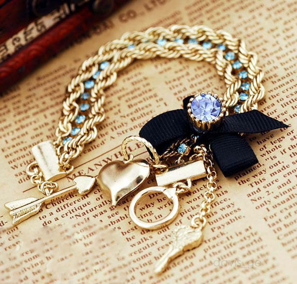 Fashion Golden Jewelry Butterfly  Multi-layer bracelet blue stones bracelets VBF