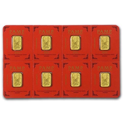 8x1 gram Gold Bar PAMP Suisse Lunar Monkey Multigram+8 (In Assay... Lot 20161201