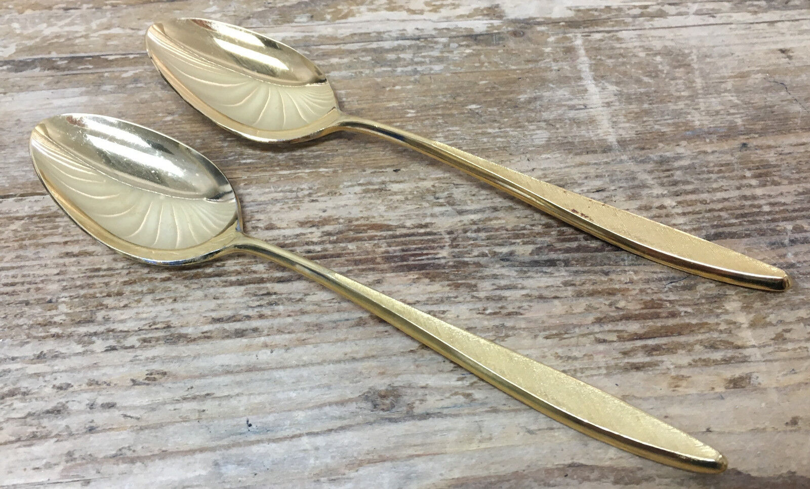 2 Oval Soup Place Spoons Golden Napoli Gold Electro National Stainless 397376
