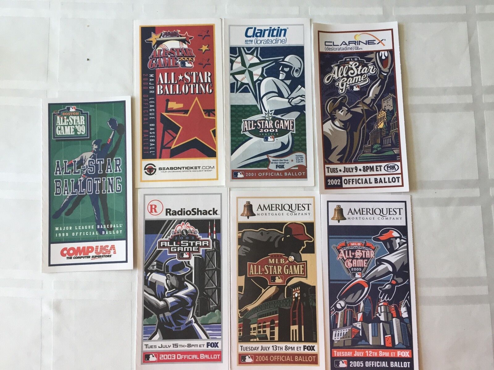 Lot 7 MLB Baseball All Star Game Ballots 1999, 2000, 2001, 2002, 2003, 2004 2005