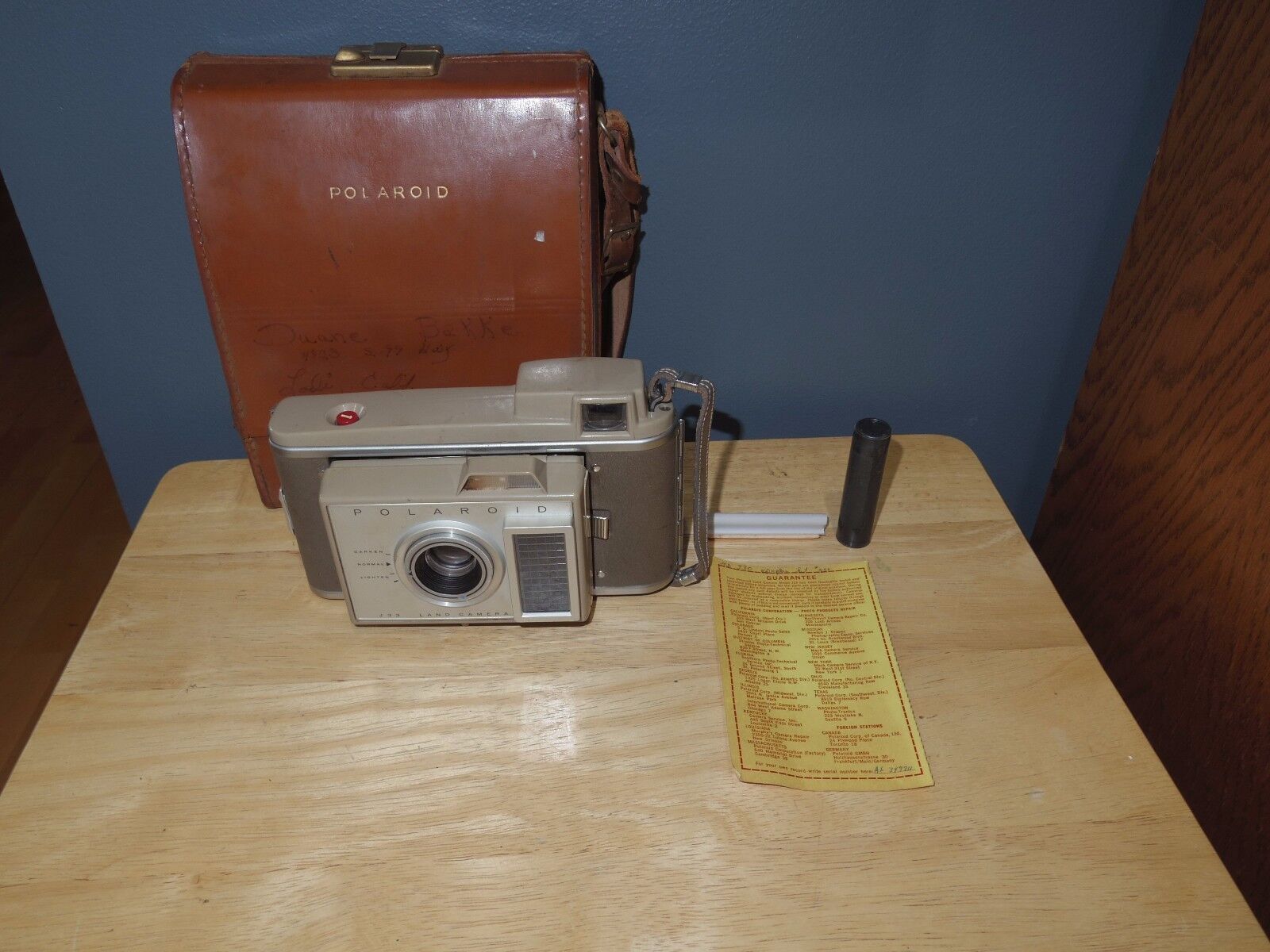 Vintage Polaroid J33 Land Camera with Original Brown Leather Case - Used/VGC