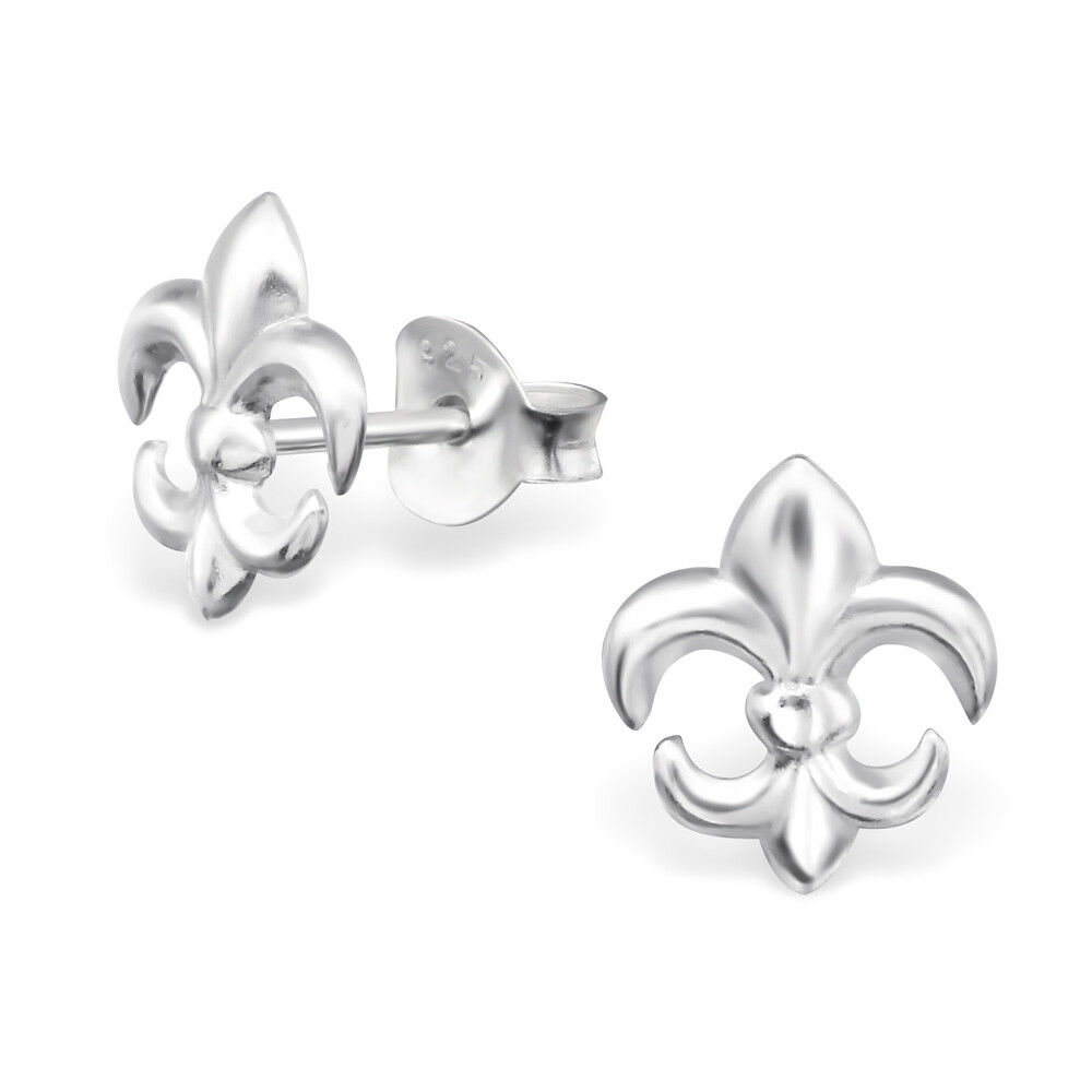 925 Sterling Silver Fleur De Lis Kids Girls Women Stud Earrings Jewellery