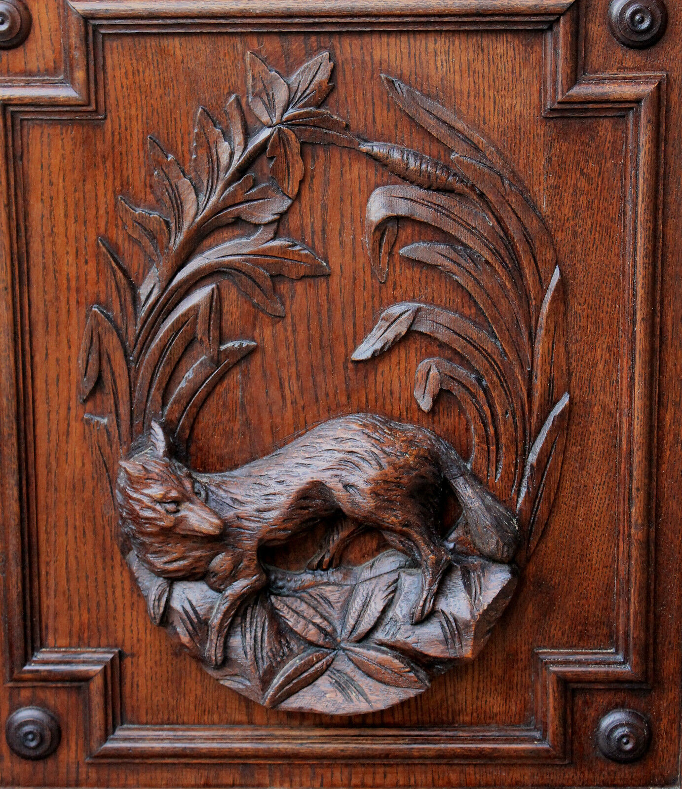 Antique French Oak Black Forest FOX Architectural Wall Panel Door Salvage 1880\'s