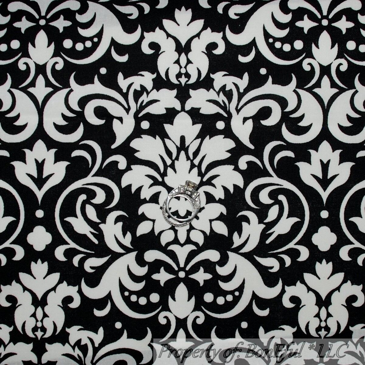 BonEful FABRIC Cotton Quilt VTG Black White B&W Polka Dot Damask Flower FQ SCRAP