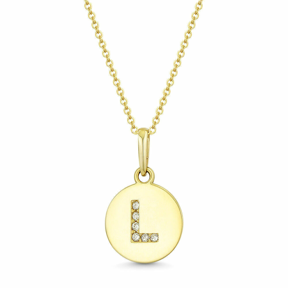 Initial Letter L Pendant 14K Solid Yellow Gold 1/5ct Simulated Diamond Charm