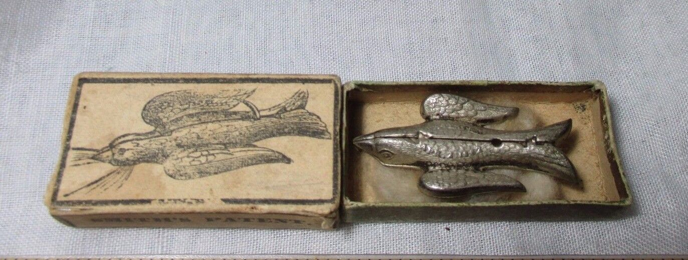 metal BIRD WORK & SKEIN lap holder & original box;Antique c1863,made in USA,RaRe