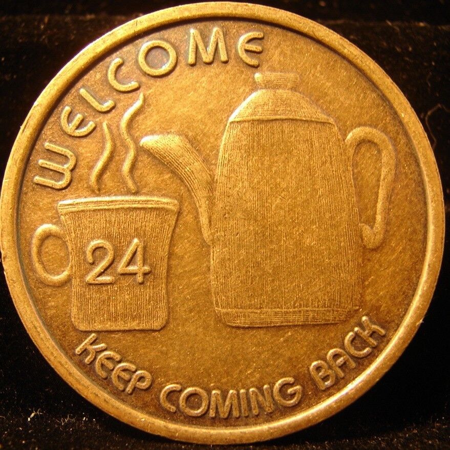 COFFEE 24 WELCOME Bronze Alcoholics Anonymous AA Medallion token Chip Coin Sober