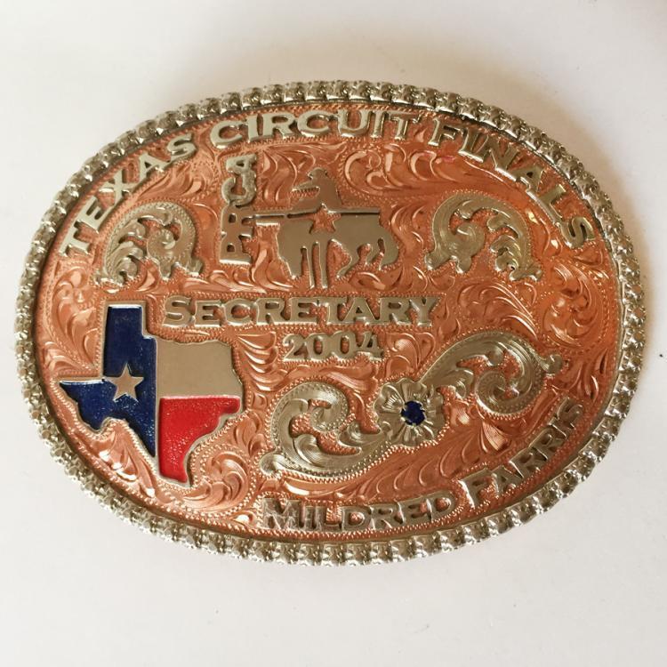 Trophy Rodeo PRCA 2004 hand engraved pink gold and silver tone and bl... Lot 11B
