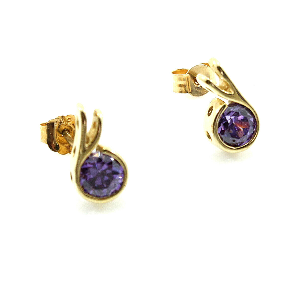 9ct Yellow Gold Amethyst C/Z Stud Earrings - Leatherette Boxed-Made in the UK