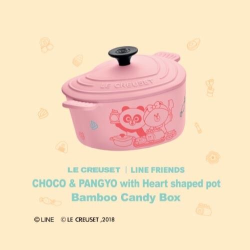 HK 7-11 LINE FRIENDS X LE CREUSET CHOCO PANGYO Heart Shaped Pot Bamboo Candy Box