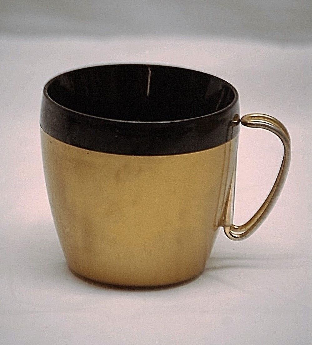 Old Vintage Retro Gold & Black Insulated Mug w Metal Handle USA Plastic NFC MCM