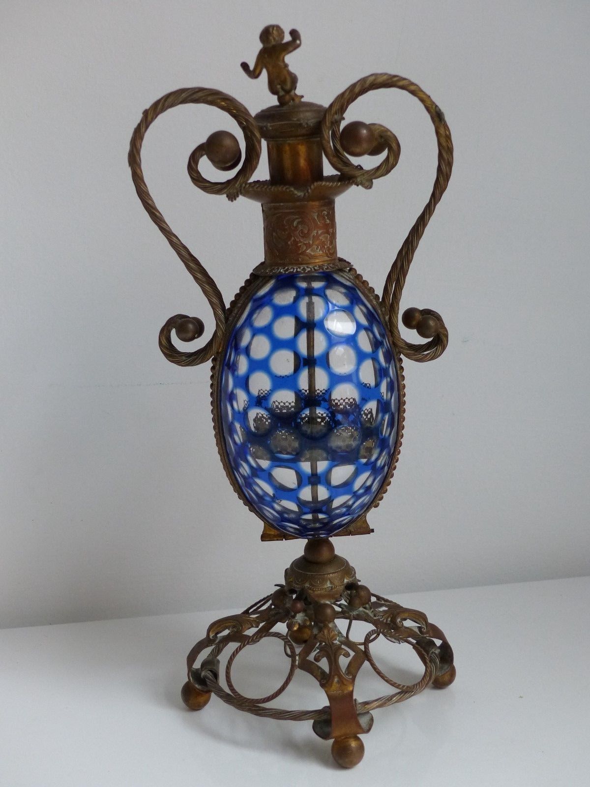 Antique 19th Century French Ormolu Glass Palais Royal 4 Scent Bottle Etui 1800s
