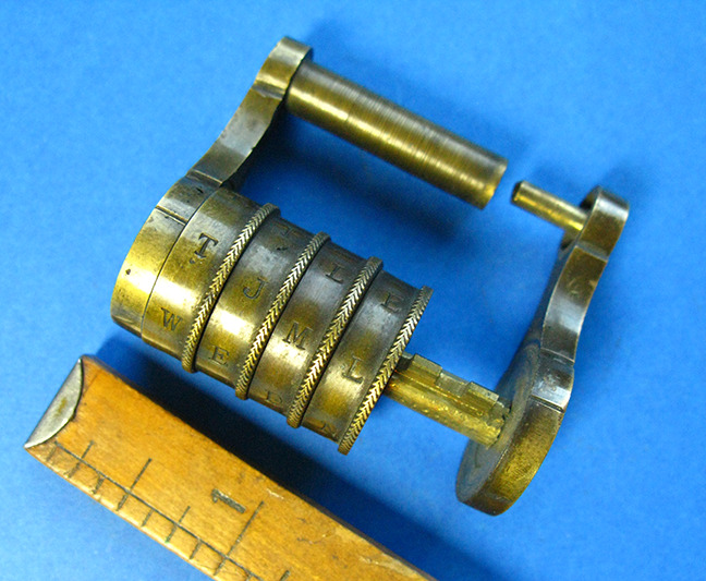 Stunning Rare Solid Brass Victorian Era 4 Wheel Combination Lock - A+ Patinas