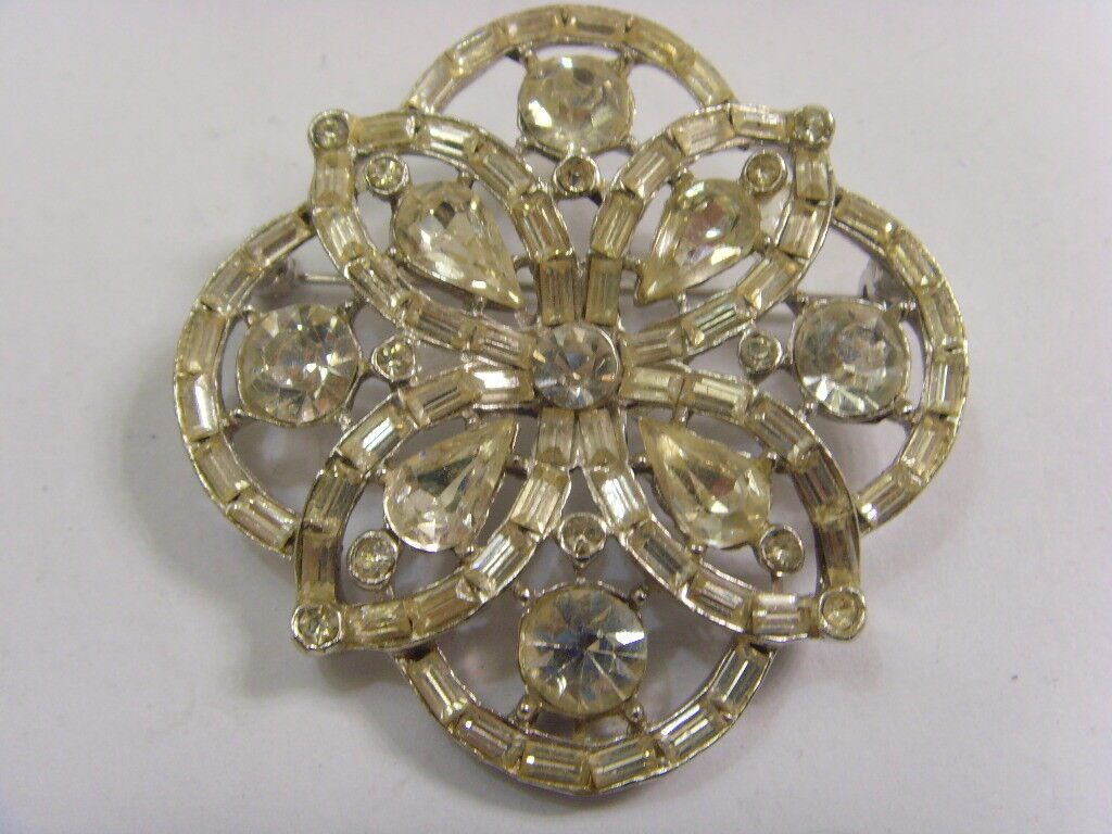 Antique Victorian paved diamante bold statement floral cross motif brooch 50090