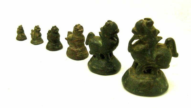 Quality 18th Century Set of 6 Bronze Mythical Chinthe Lion Opium Weights