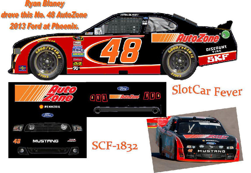 CD_1832 #48 Ryan Blaney  AutoZone 2013 Mustang  1:32 Scale Decals 