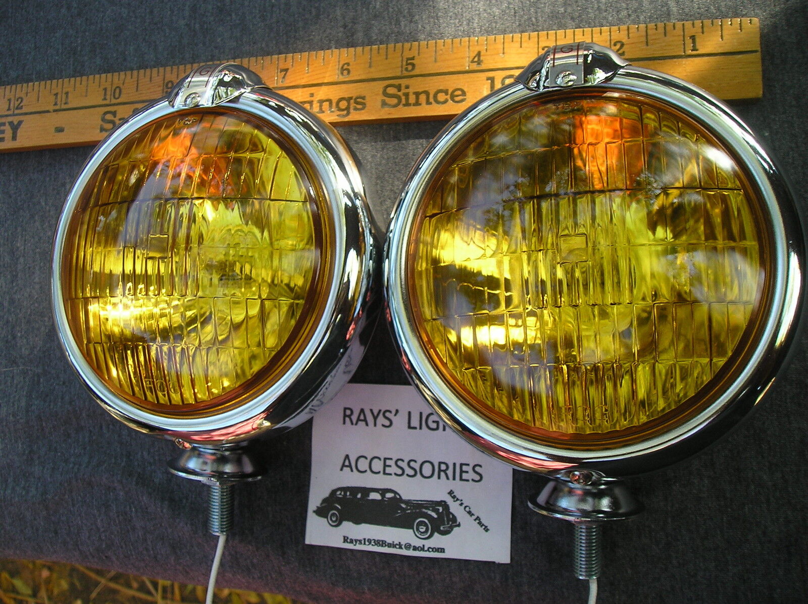 NEW SMALL OF 6 - VOLT AMBER VINTAGE STYLE FOG LIGHTS WITH FOG CAP ON LIGHTS 
