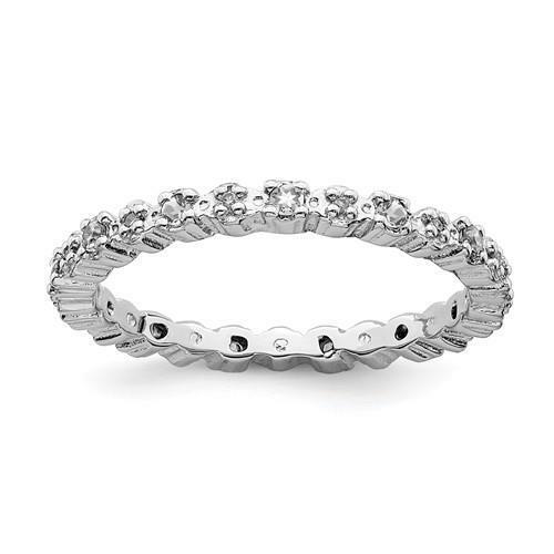 Platinum Sterling Silver White Topaz & Diamonds Eternity Stackable Band Ring S10