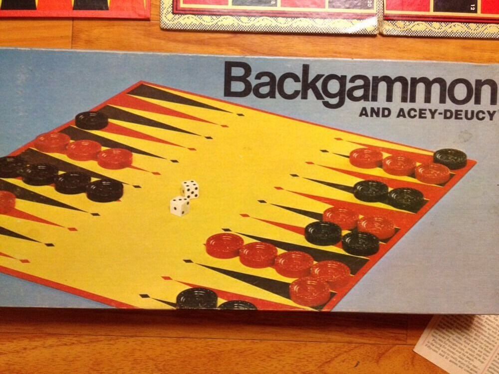 Classic VTg Backgammon 1973 Milton Bradley Complete Two Board Checker Acey Deucy