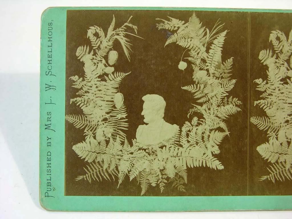 Abraham Lincoln Mourning Stereoview Mrs. LW Schellhous cir 1870 Ghost Leaves