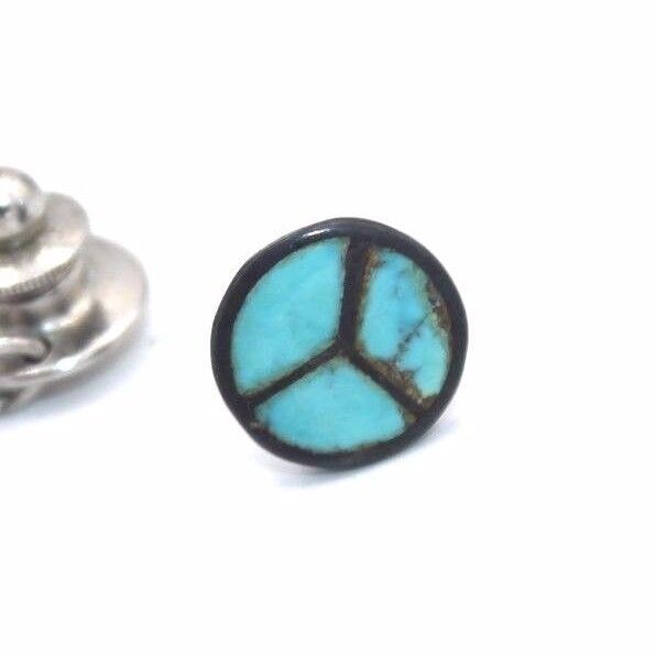 Vtg 1960s ZUNI Modernist PEACE SIGN Sterling Silver TURQUOISE INLAY Tie Pin