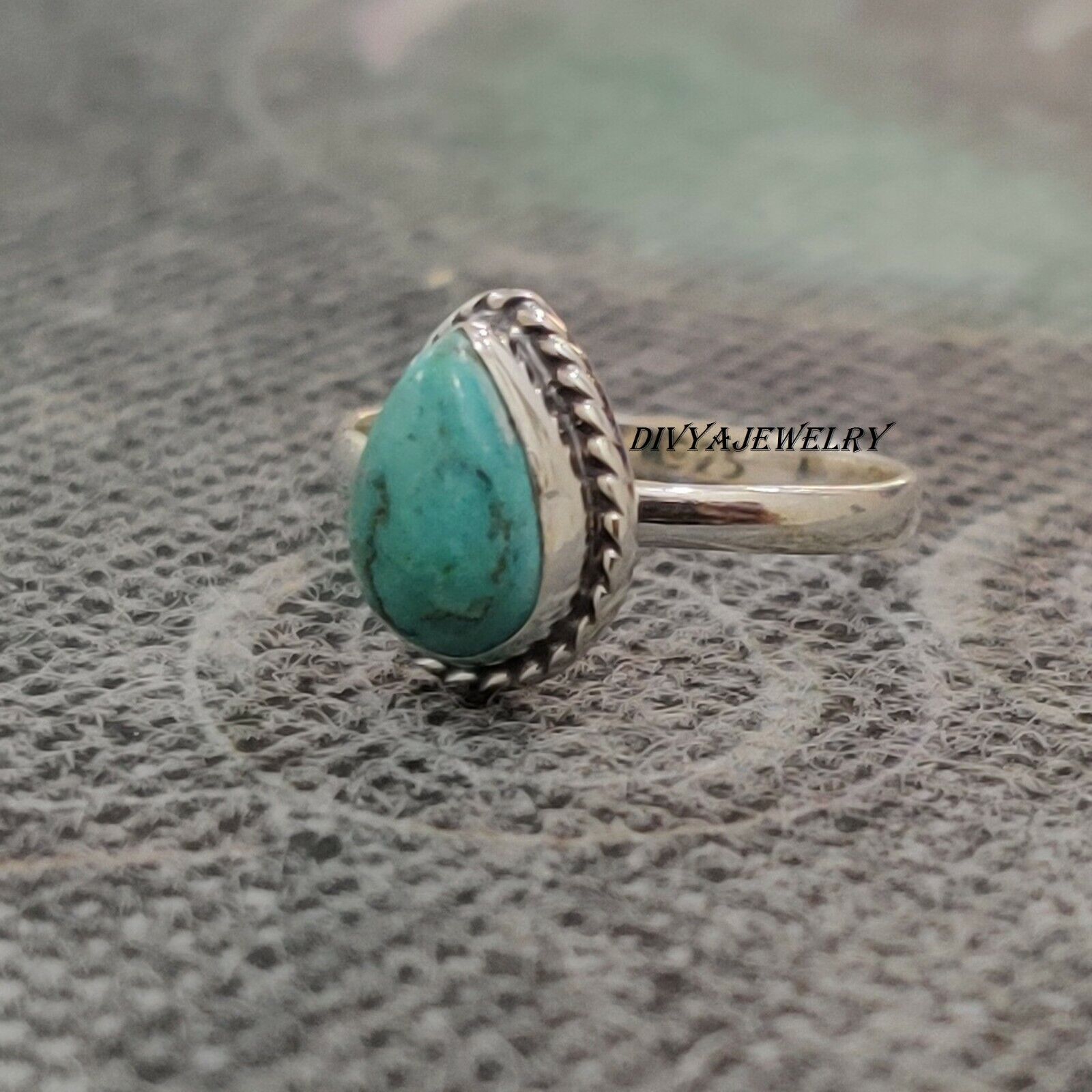 Turquoise Stone Solid 925 Sterling Silver Band Ring Statement Ring Size ra 610