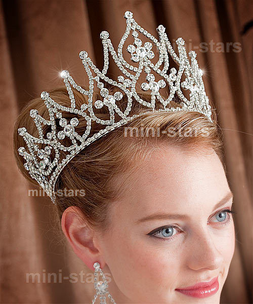 Bridal Large Pageant Tall Tiara Crown use Austrian Crystal AT1581