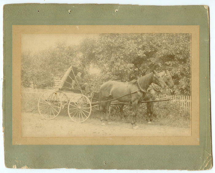 VINTAGE HIGH FASHION CARRIAGE BUGGY: Well Dressed Man on a Horse and Buggy Photo