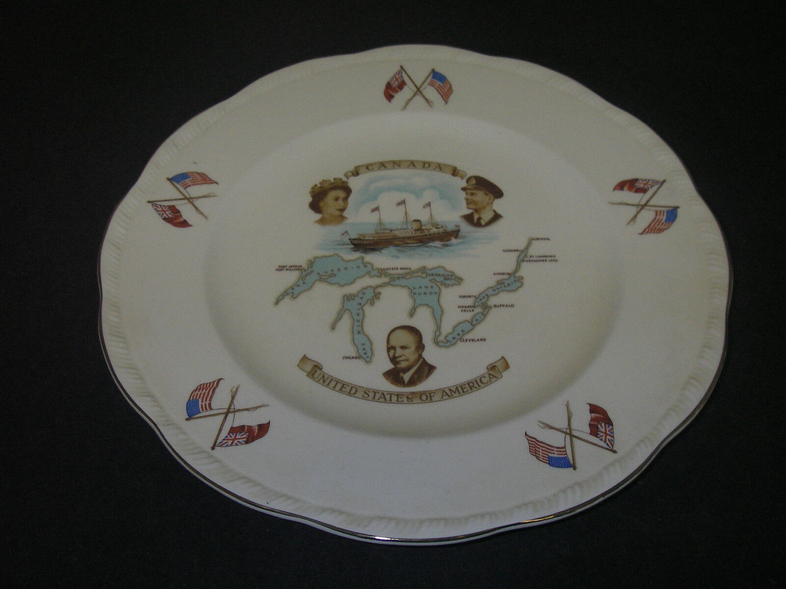 Commemorative Plate 1959 Queen Elizabeth II Pres Eisenhower St Lawrence Seaway