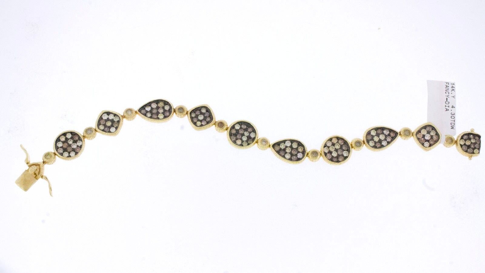 14K Yellow Gold Fancy Champagne Diamond 4.30 TCW Double Clasp Chain Bracelet 7\