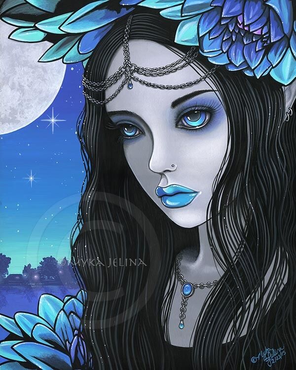 Lotus Fairy Art Gothic Moon Flower Nalin Signed Myka Jelina Print