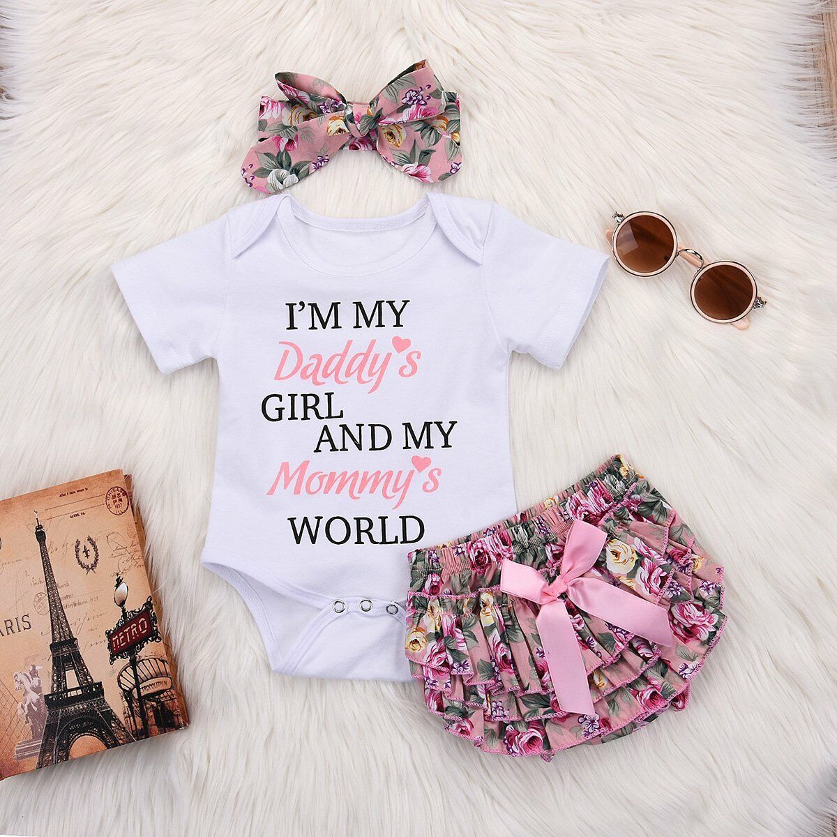 3PCS Newborn Bodysuit+Tutu Pants Dress Set Kids Baby Girl Outfits Clothes Romper
